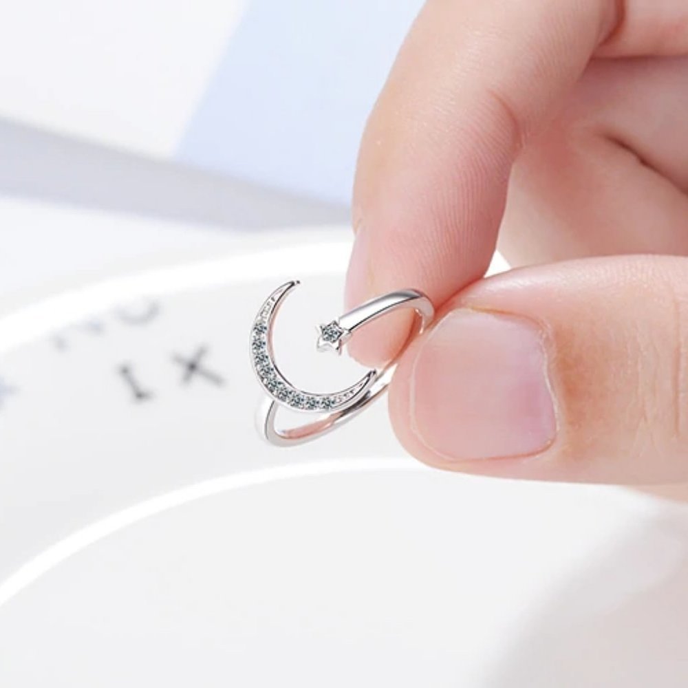 NEW 925 Sterling Silver Moon Star Adjustable Ring - Picture 3 of 8